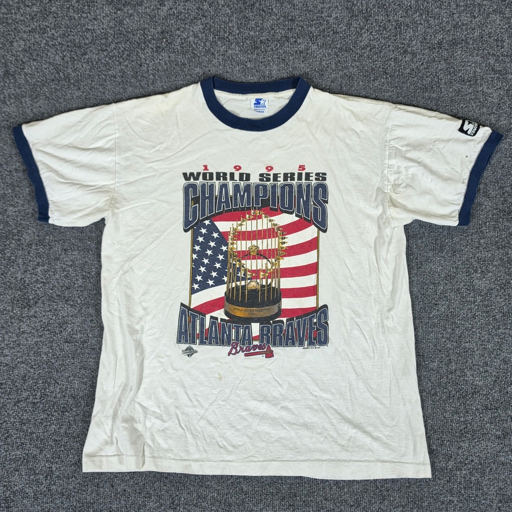 Vintage 95 Starter Atlanta Braves World Series Champions Ringer T-Shirt Mens L